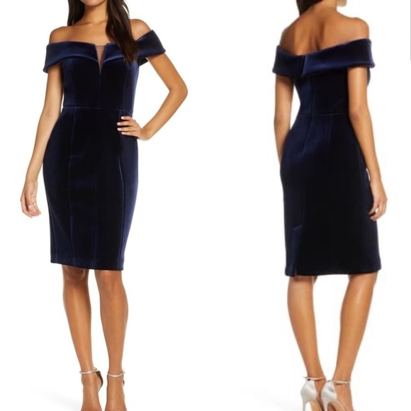 Vince Camuto Blue Off the Shoulder Velvet Dress - Picture 1 of 8
